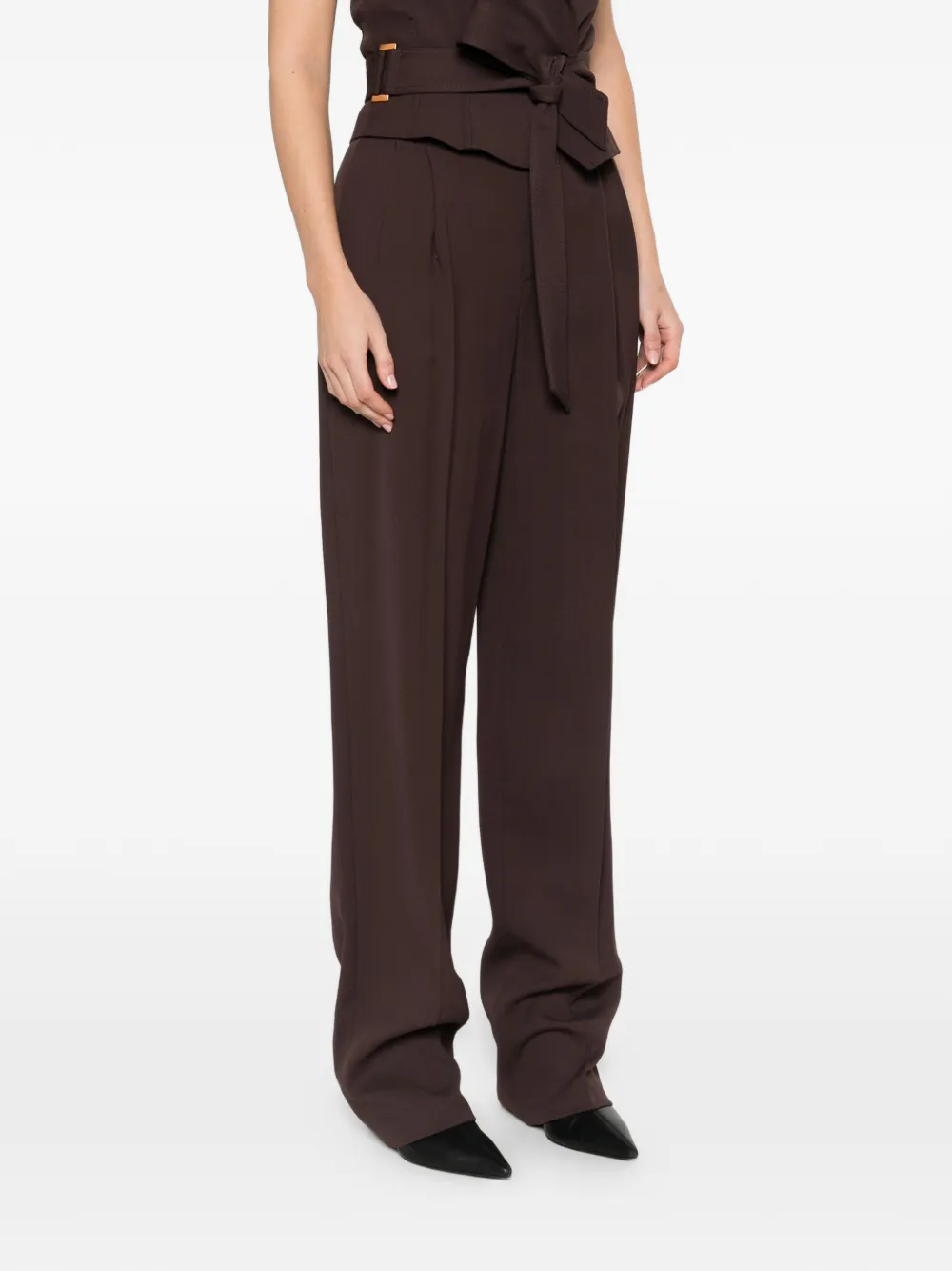 Elisabetta Franchi Gabardine broek met plooien Bruin
