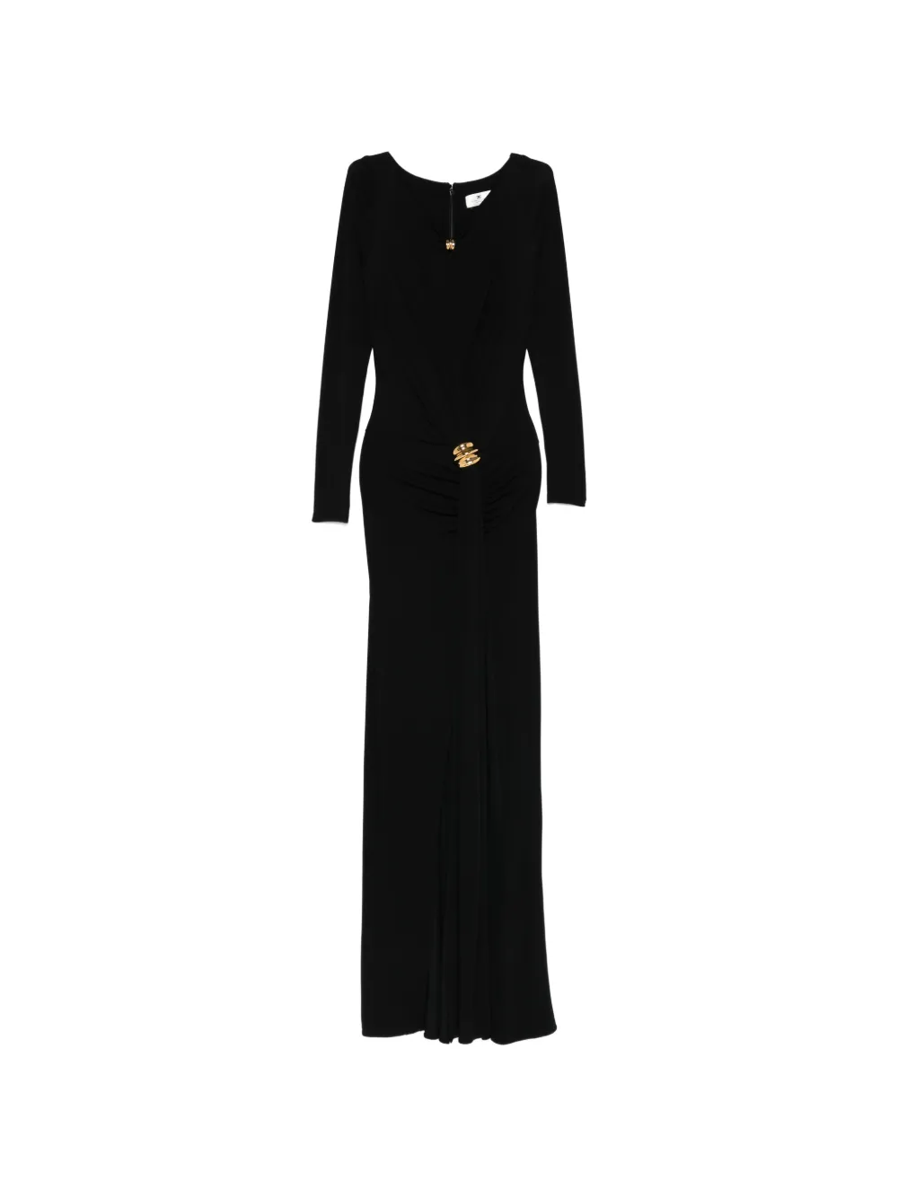 Elisabetta Franchi gold-tone brooch maxi dress - Nero