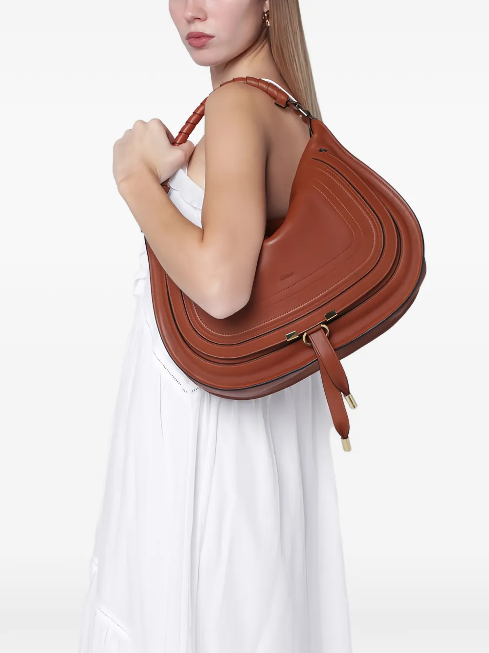 Chlo&eacute; Marcie braided-handle shoulder bag - Bruin