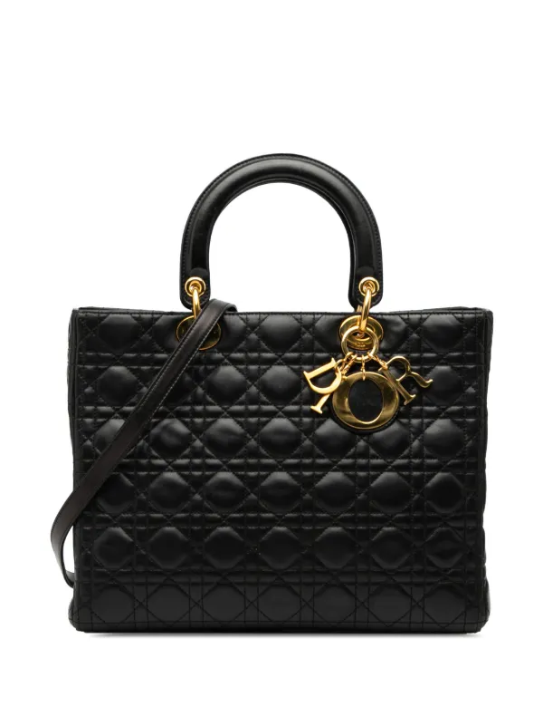 Dior Pre-owned 1997 Large Lambskin Cannage Lady Dior Satchel in Black