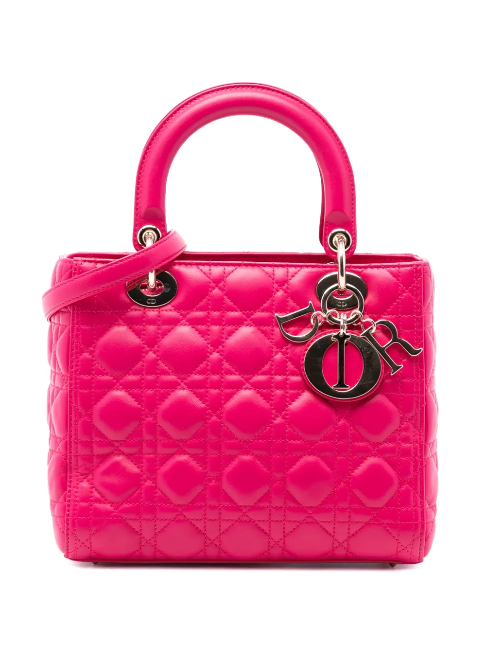 Christian Dior Pre-Owned 2013 Medium Lambskin Cannage Lady Dior satchel - Rosa