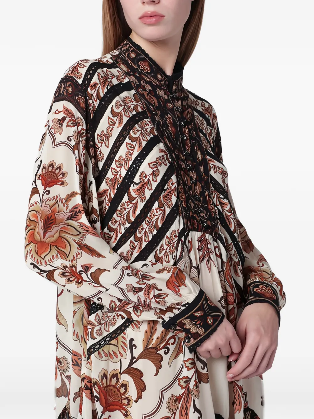 FARM Rio Majestic Garden mini-jurk met lange mouwen en kant Beige