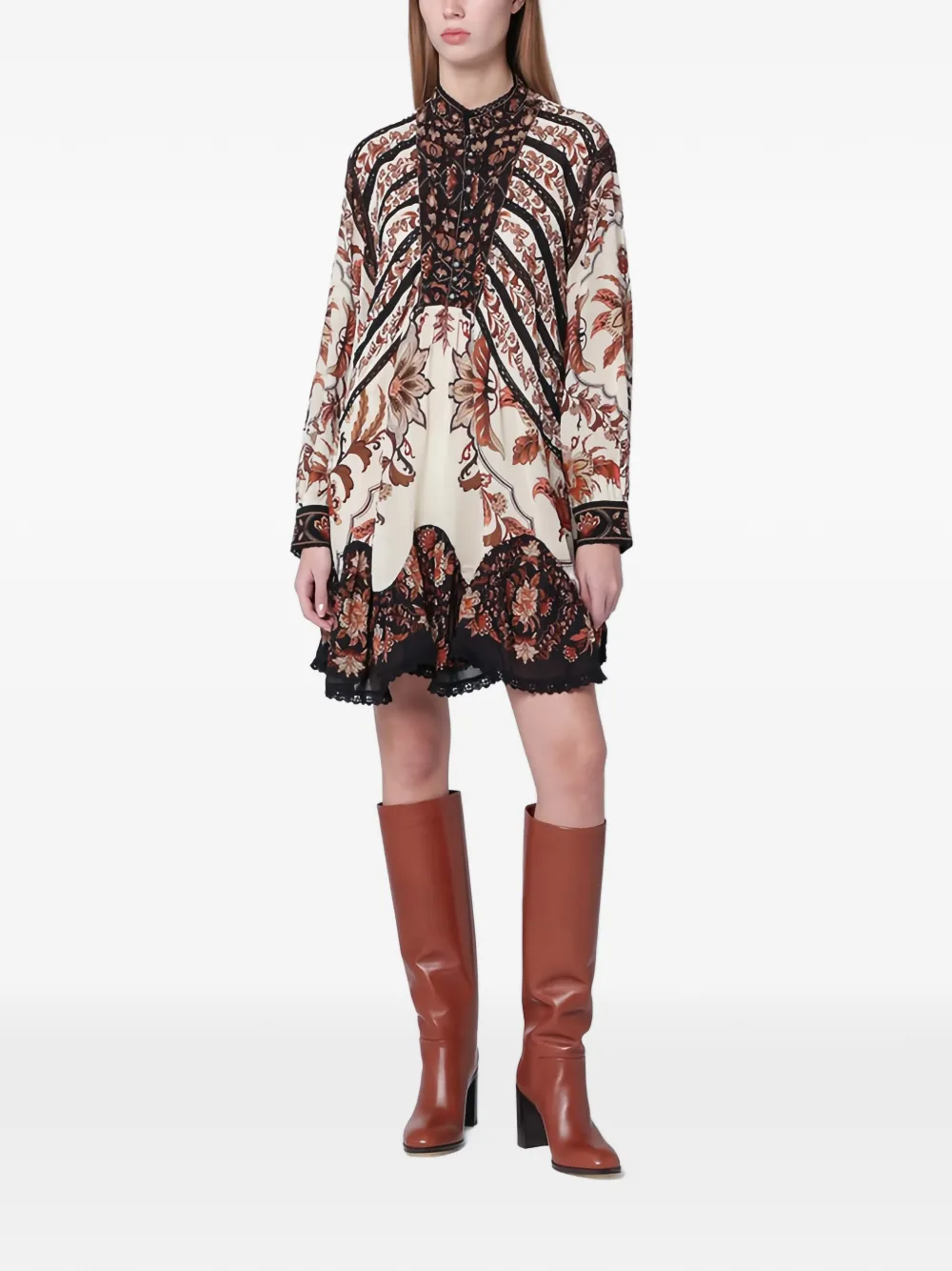 FARM Rio Majestic Garden long-sleeves mini dress - Toni neutri