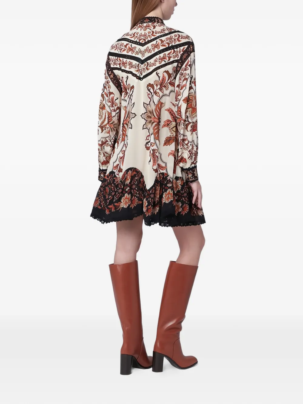 FARM Rio Majestic Garden mini-jurk met lange mouwen en kant Beige