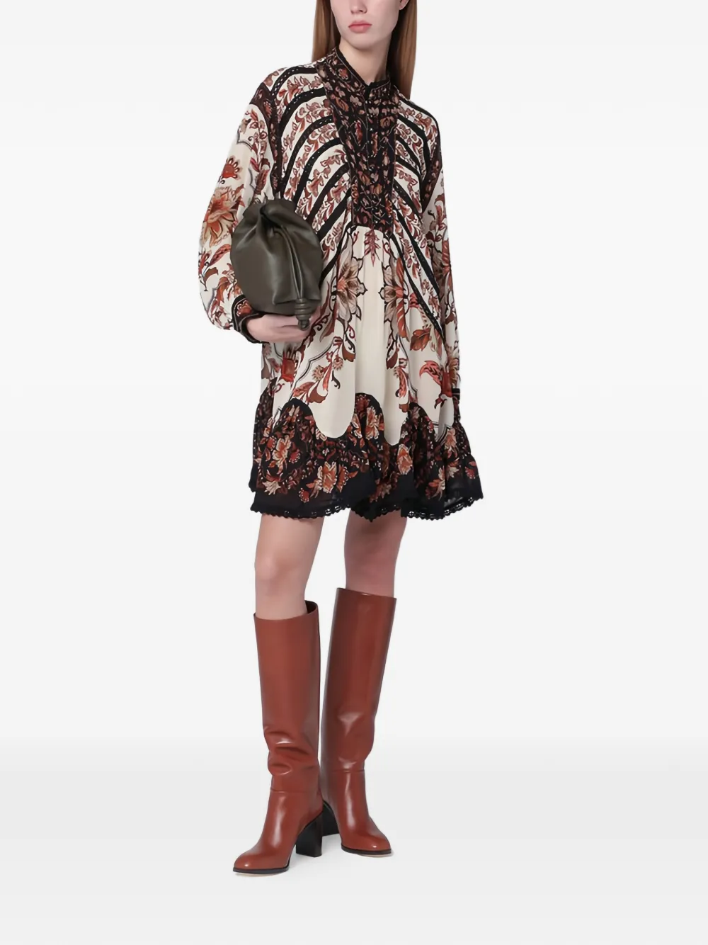 FARM Rio Majestic Garden long-sleeves mini dress - Beige