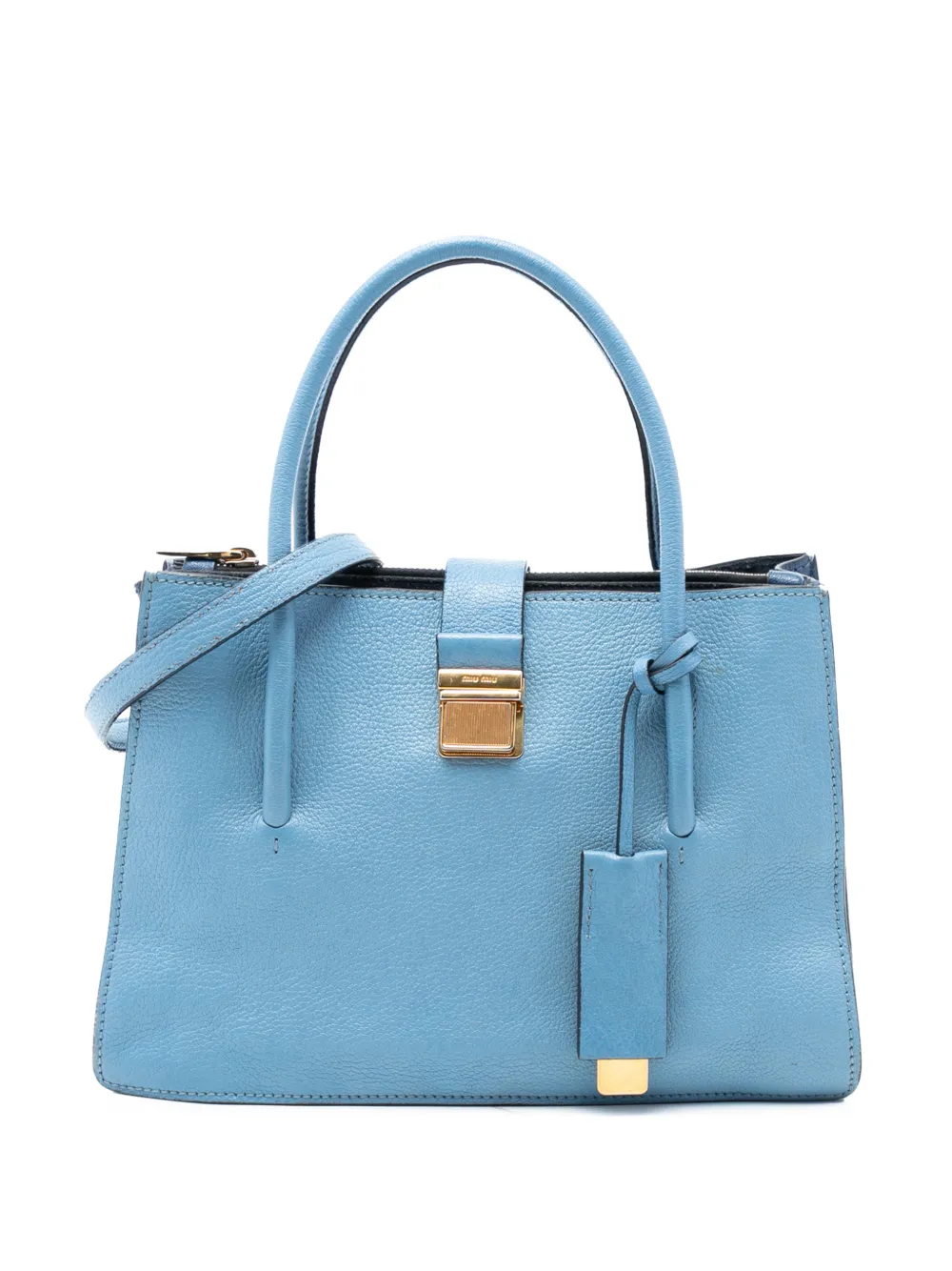 Pre-owned Miu Miu 2010-2025 Goatskin Madras Satchel In Blue
