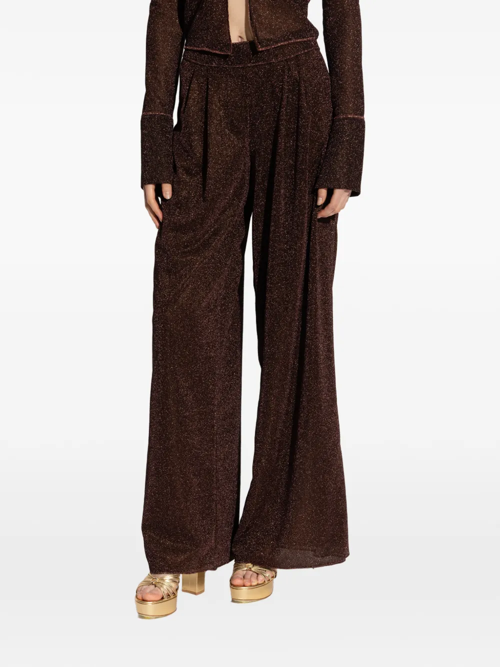 Oseree Lumière Trousers In Semi-transparent Brown Metallic Fabric In Brown