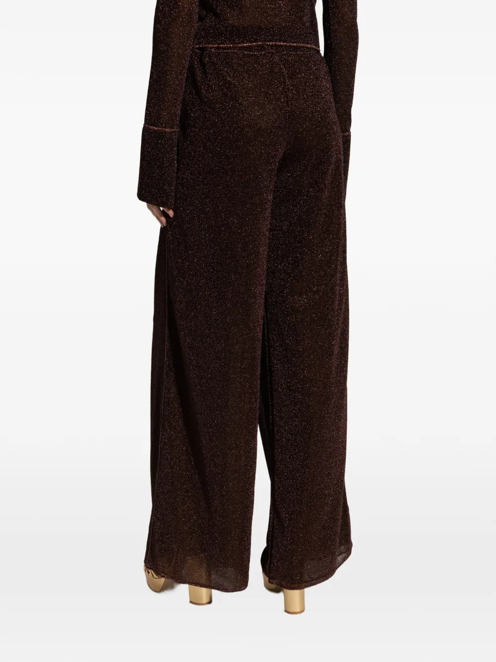 Oseree Lumière Trousers In Semi-transparent Brown Metallic Fabric In Brown