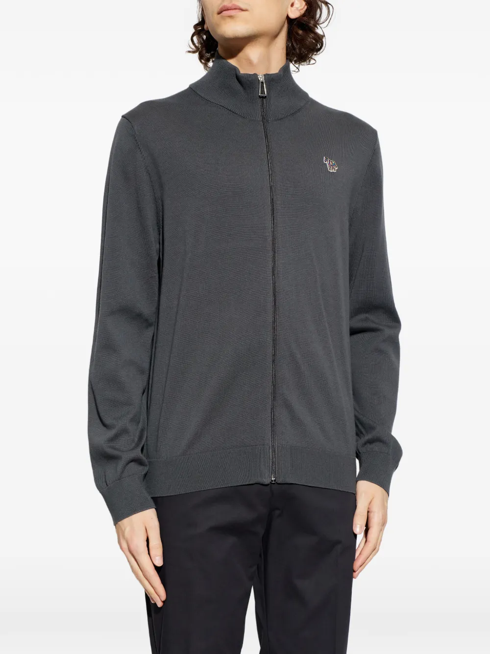  Ps Paul Smith Zebra-logo Zip-up Cardigan - Grey 