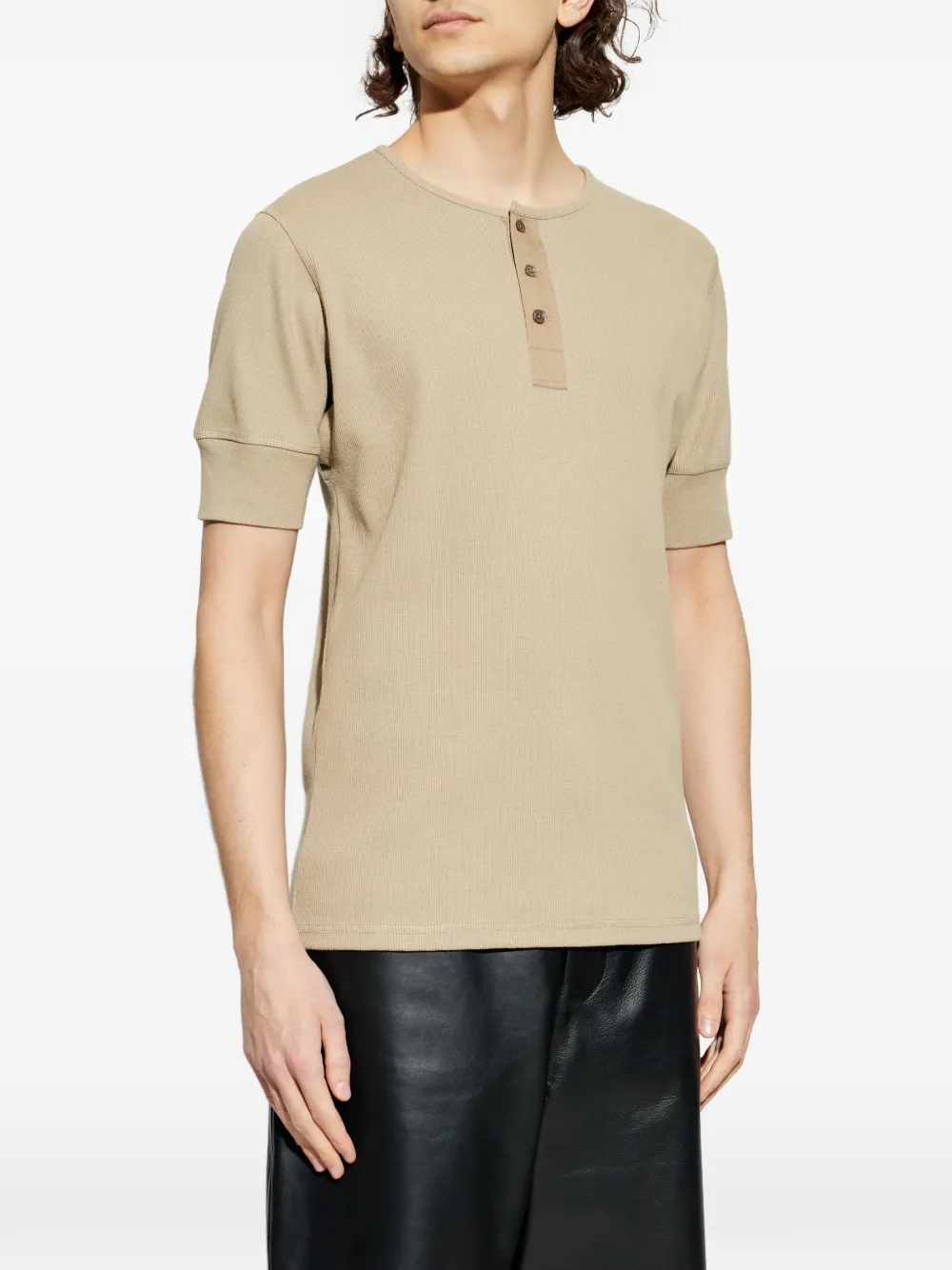 Lemaire Half-button Short-sleeve T-shirt - Neutrals 