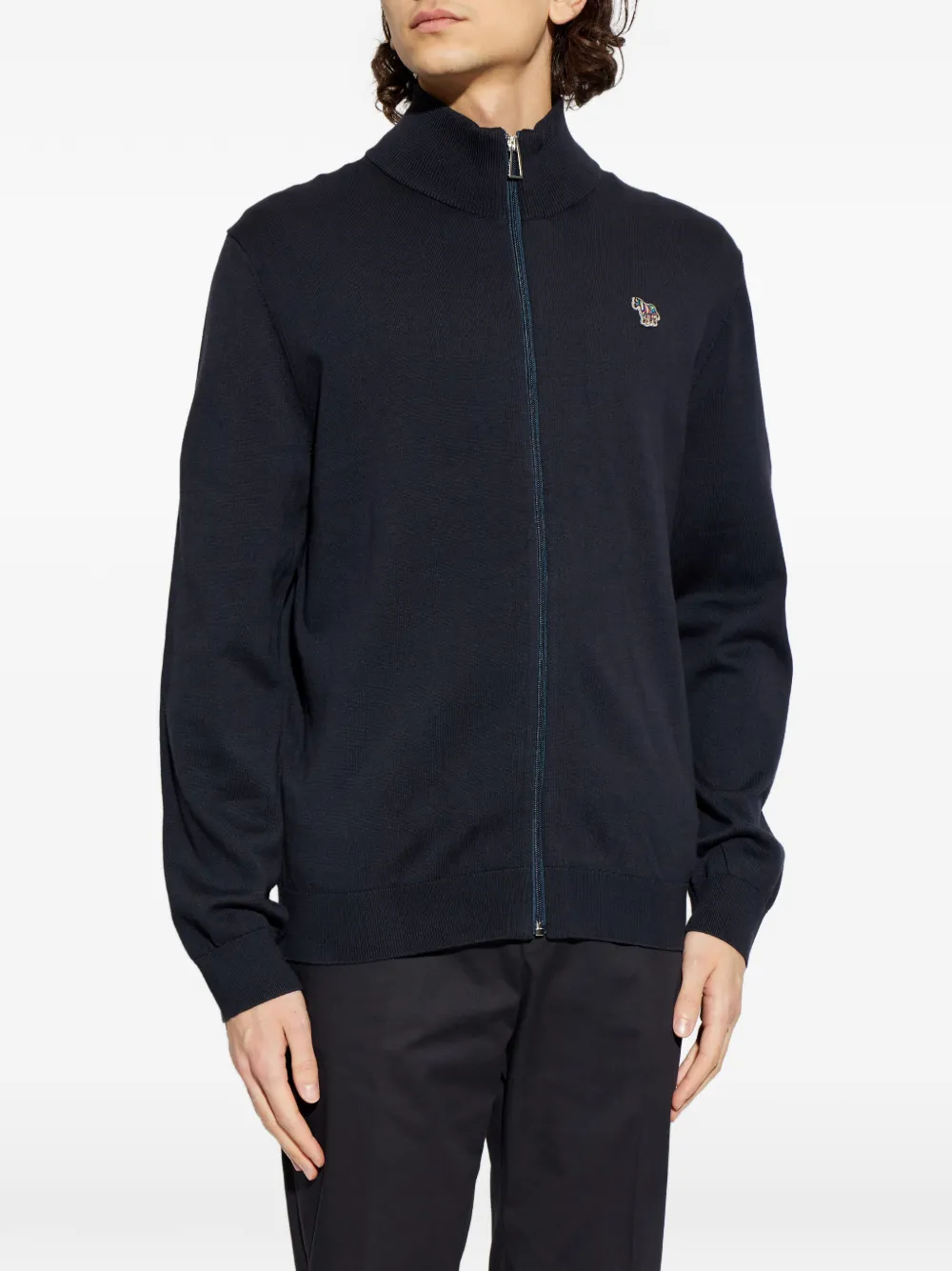 Zebra-Logo Zip-Up Cardigan