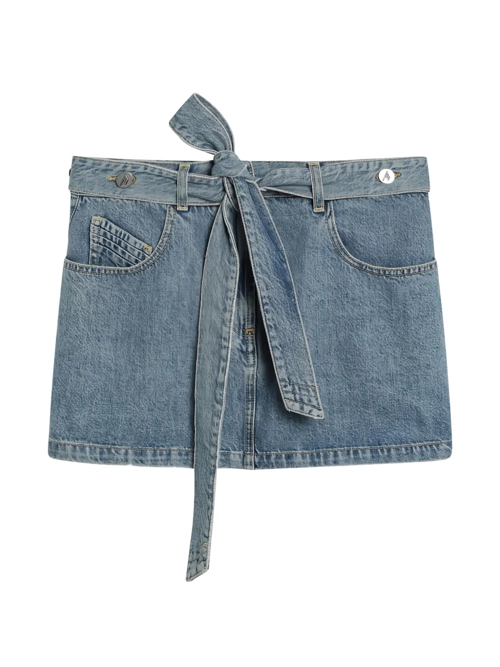 The Attico belted denim mini skirt - Blu
