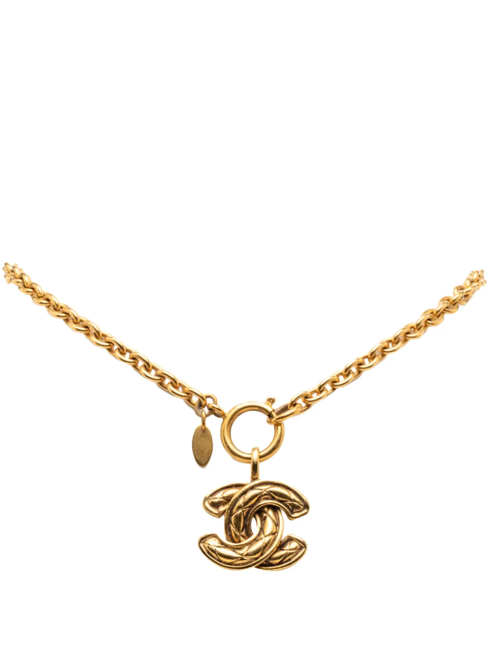 CHANEL Pre-Owned 1970-1980 Gold Plated Quilted CC Pendant Necklace costume necklace - Oro