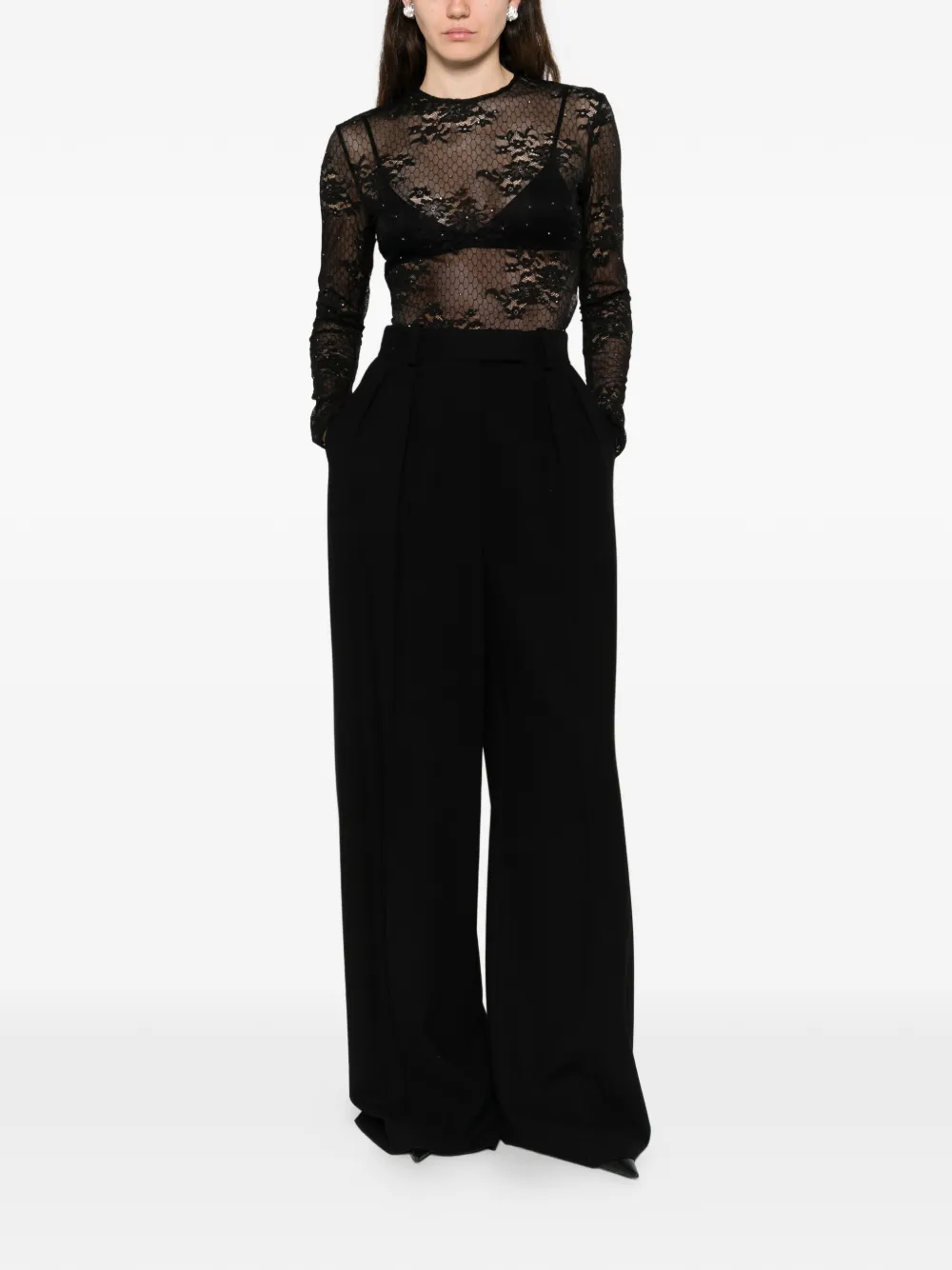 Giuseppe Di Morabito crystal-embellishment lace-fabric top - Zwart