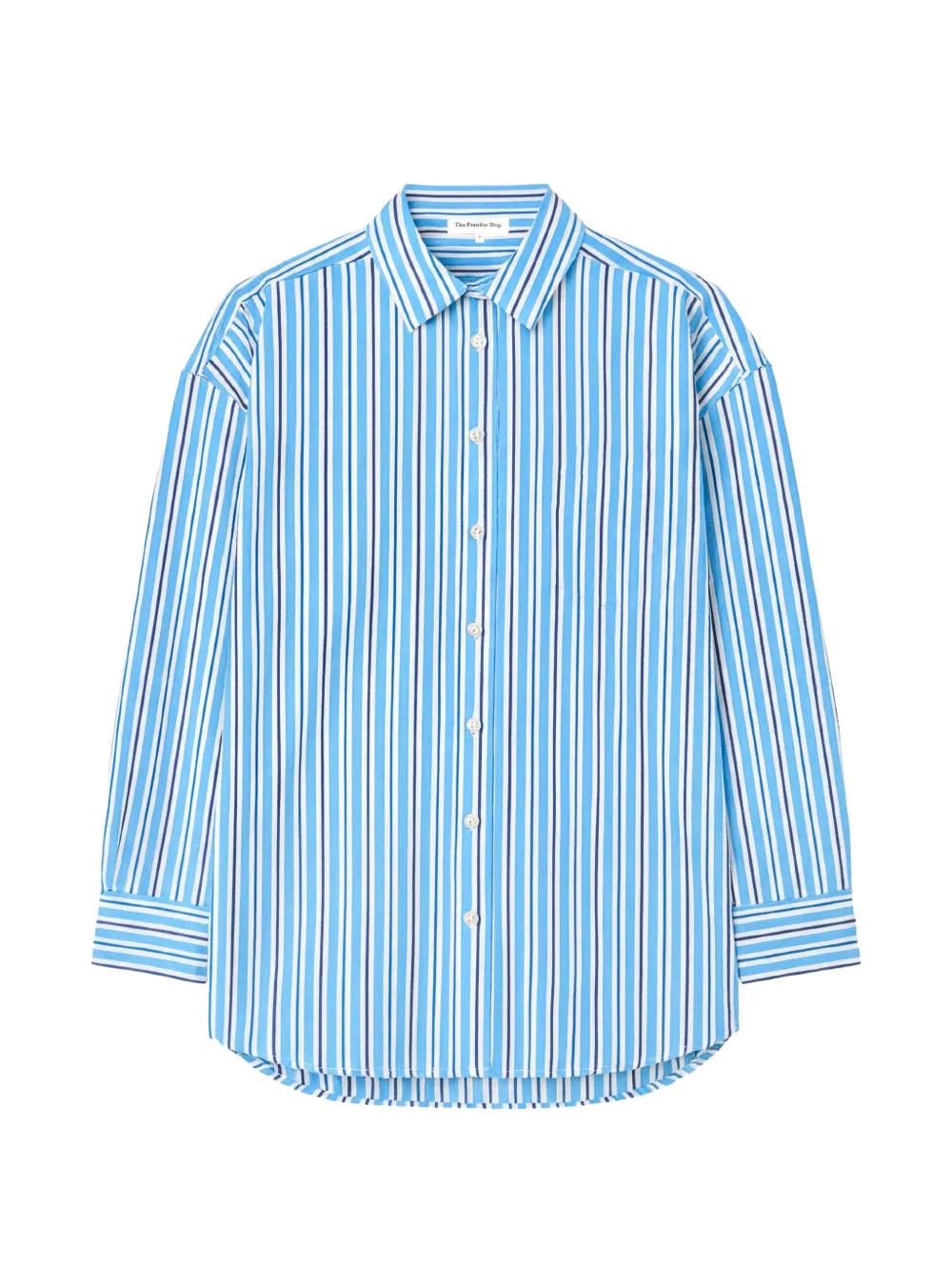 The Frankie Shop Oana cotton padded shirt blue multi stripe Blauw