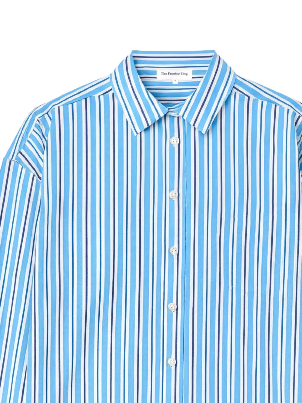 The Frankie Shop Oana cotton padded shirt blue multi stripe Blauw