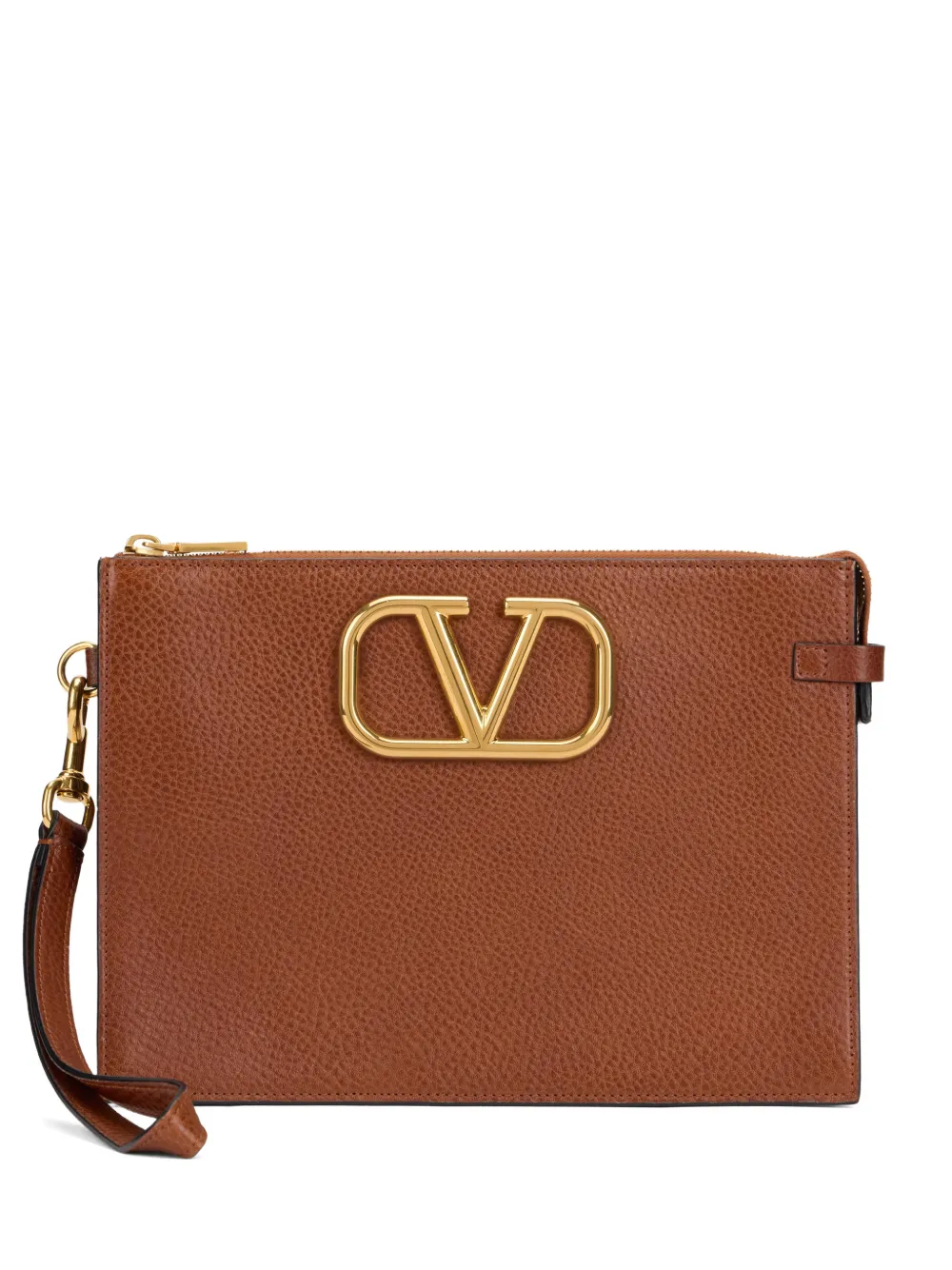 Valentino Garavani logo-detail leather clutch bag - Marrone