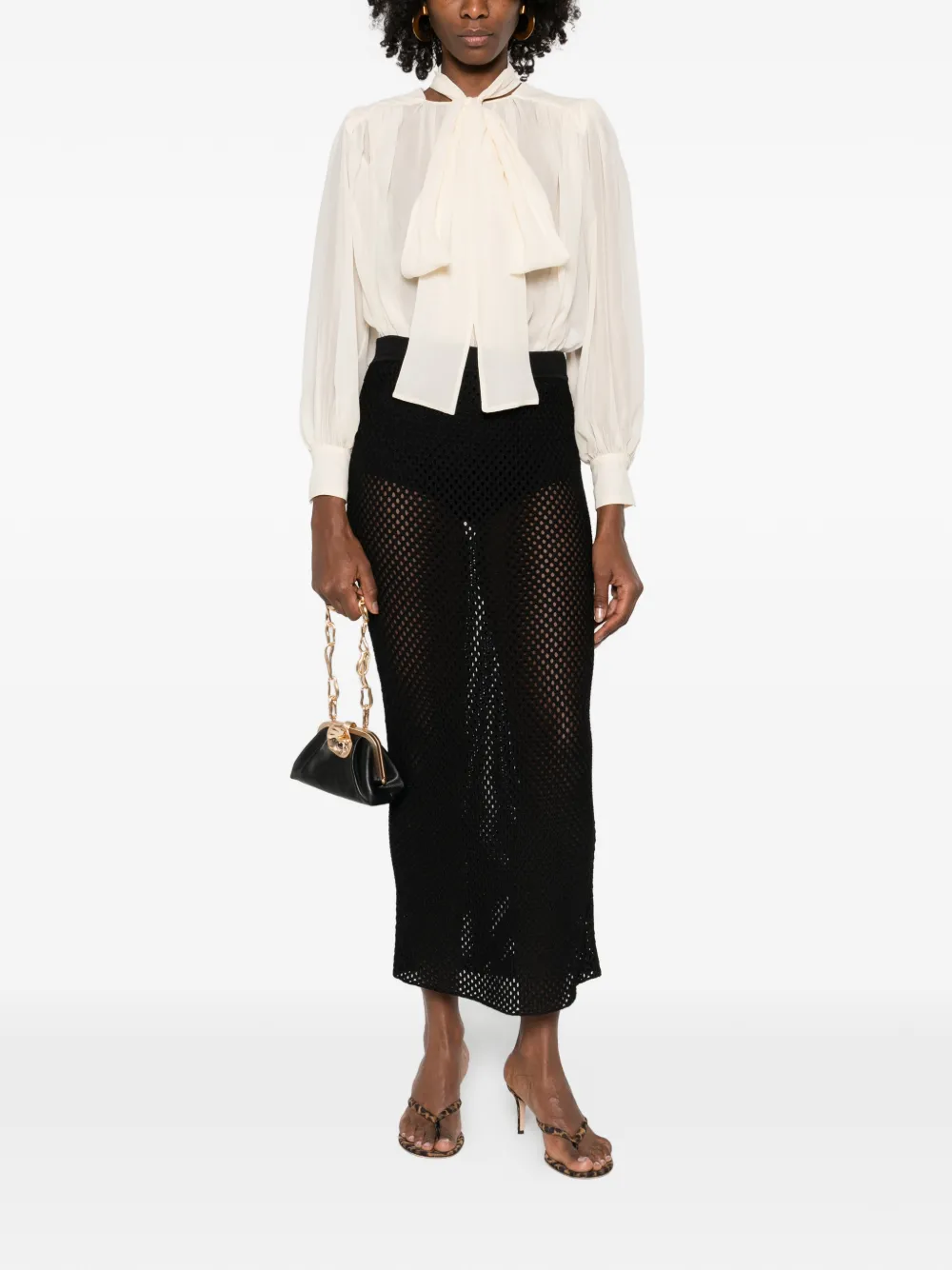 Elisabetta Franchi tie-detail pleated top - Beige