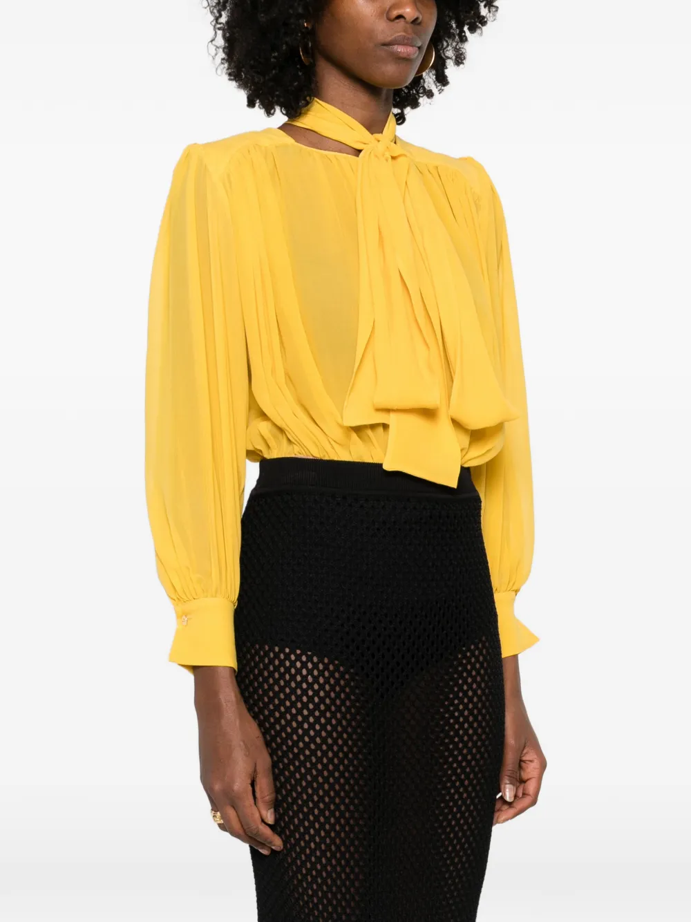  Elisabetta Franchi Pleated Tie Bodysuit - Yellow 