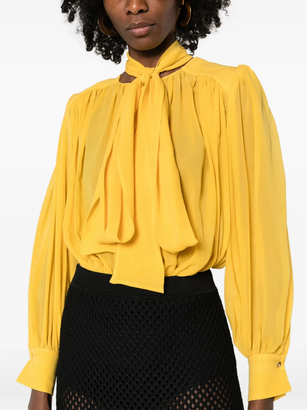 Elisabetta Franchi モノグラム ロングスリーブ ブラウス Elisabetta Franchi Pleated Tie Bodysuit | Yellow | FARFETCH OM