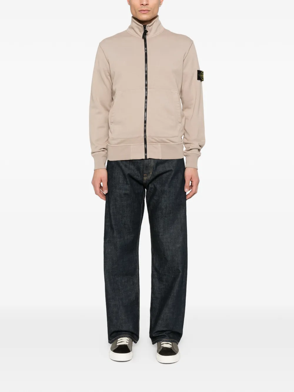 Stone Island zip-up logo-patch sweater - Beige