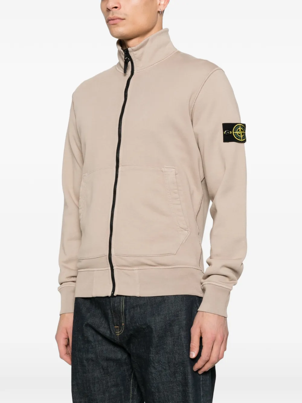 Stone Island Zip-up Logo-patch Sweater - Neutrals 