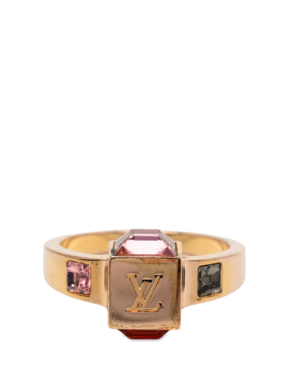 Louis Vuitton Pre-Owned 2013 Gold Plated Crystal Gamble Cocktail Ring M costume ring - Oro