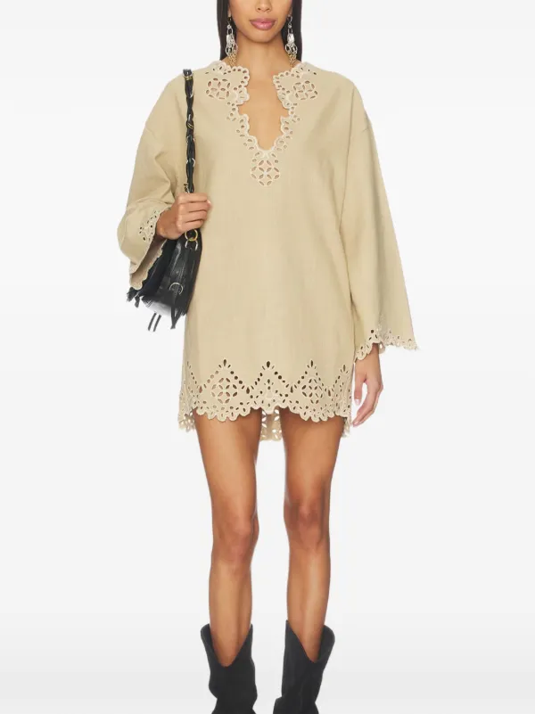 laser cut mini dress Laser-cut leather mini dress - ecru