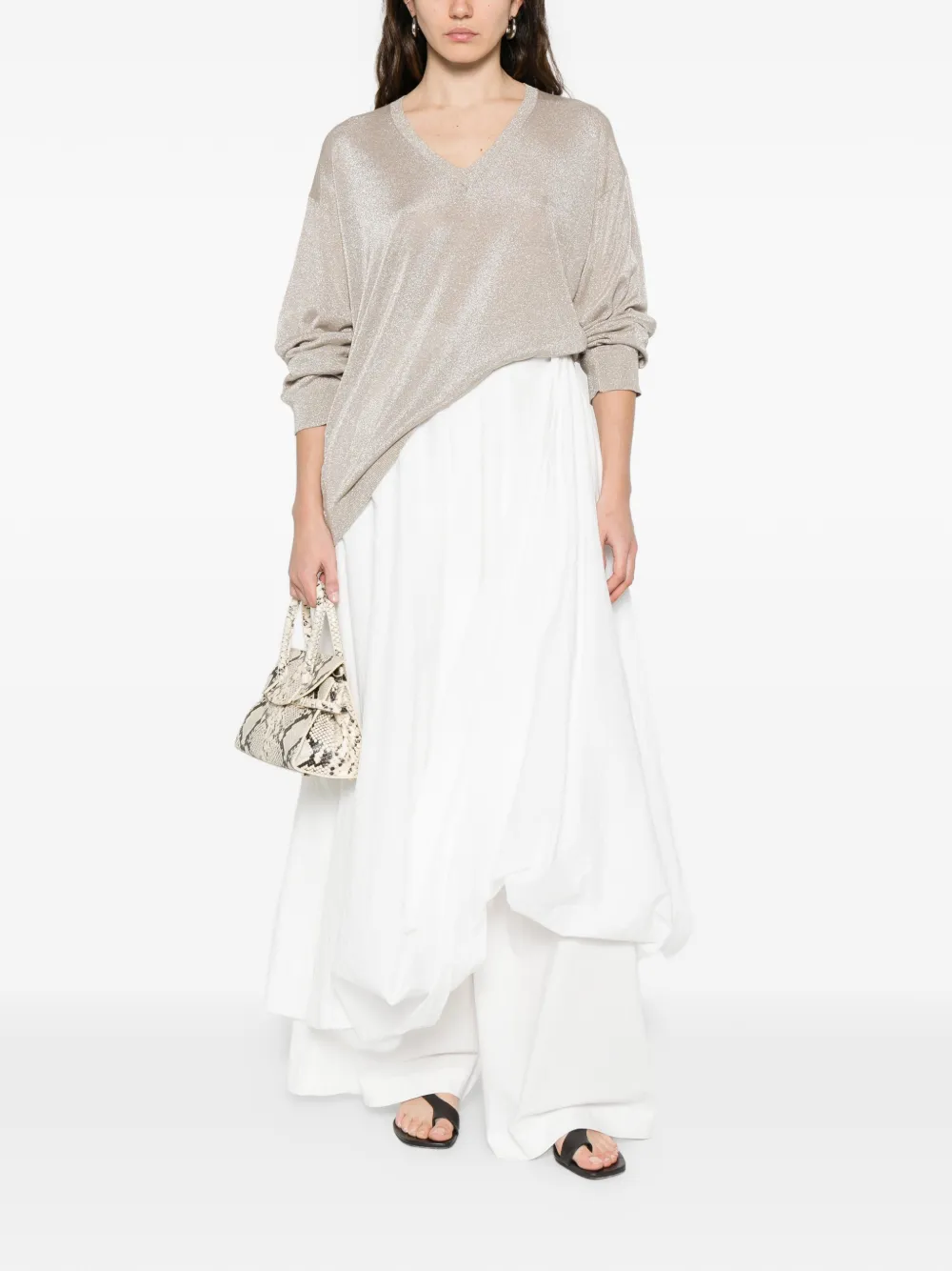 Fabiana Filippi Trui met V-hals en lange mouwen Beige