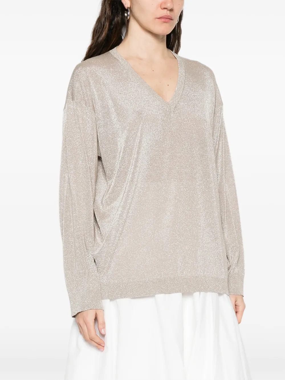 Fabiana Filippi Trui met V-hals en lange mouwen Beige