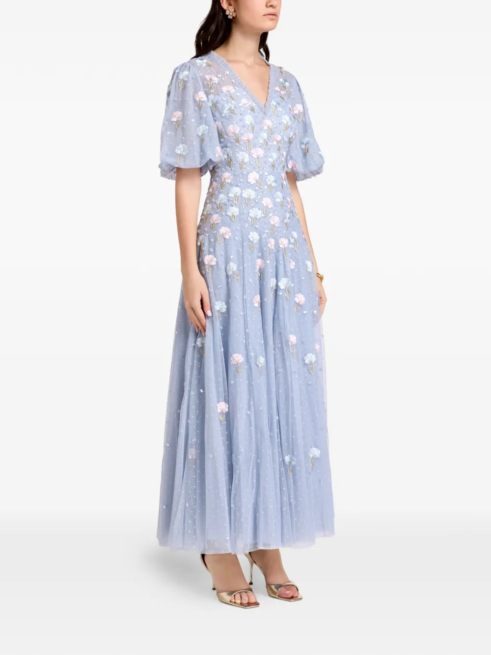 Needle & Thread floral-embroidered midi dress - Blu