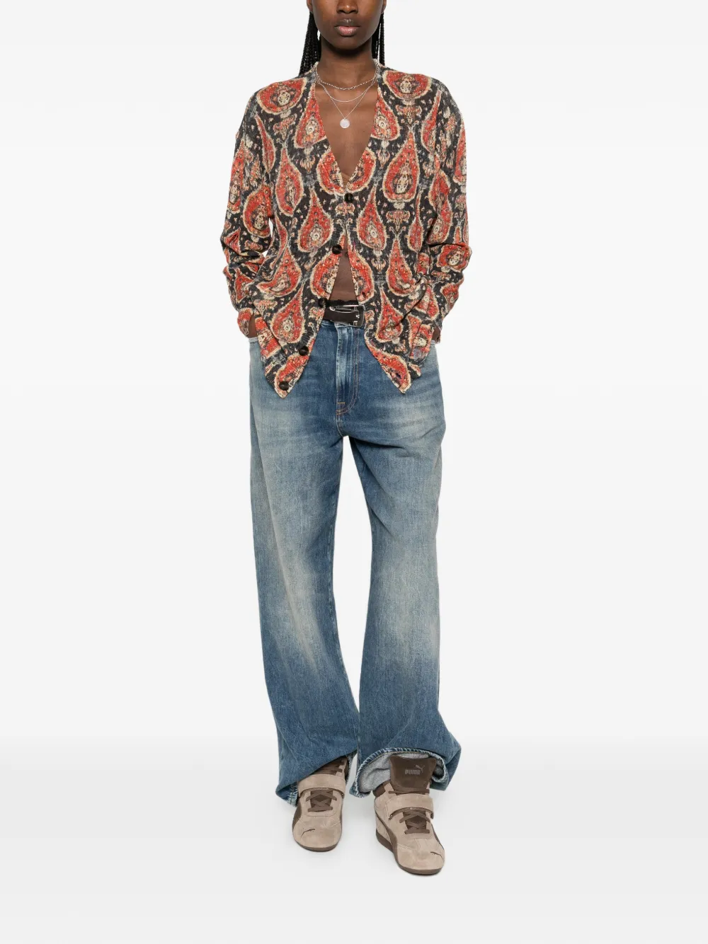  R13 Paisley Distressed Cardigan - Black 