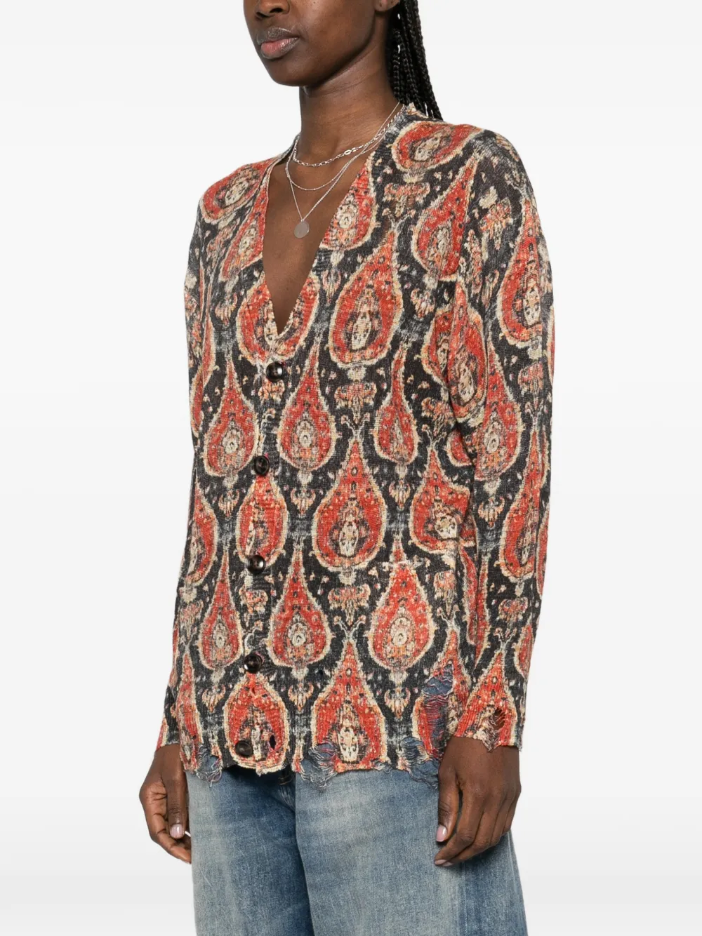  R13 Paisley Distressed Cardigan - Black 