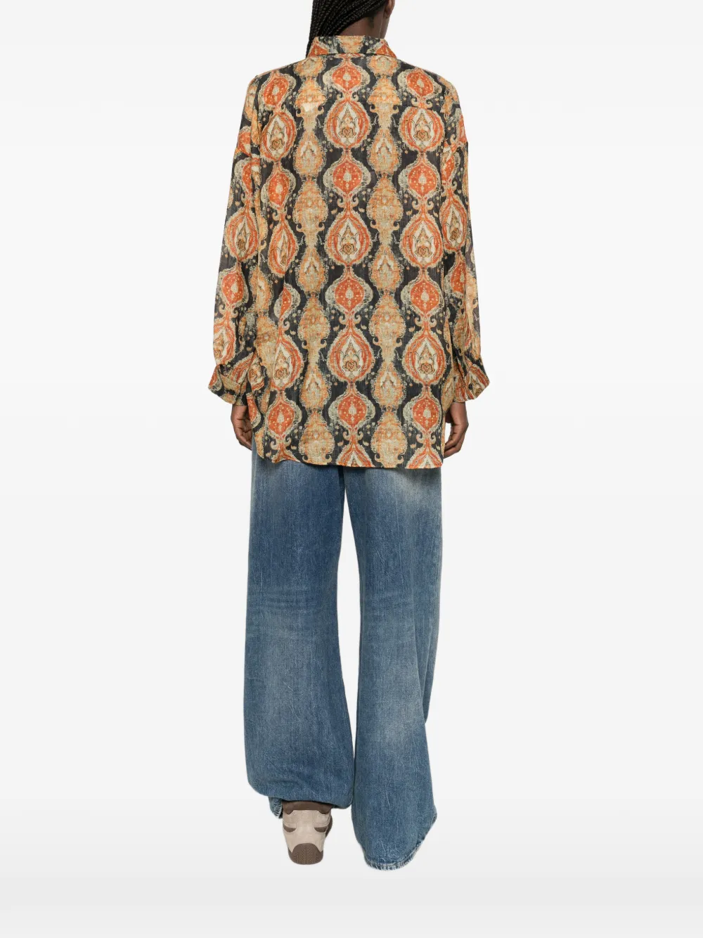 R13 Blouse met paisley-print en kraag Zwart