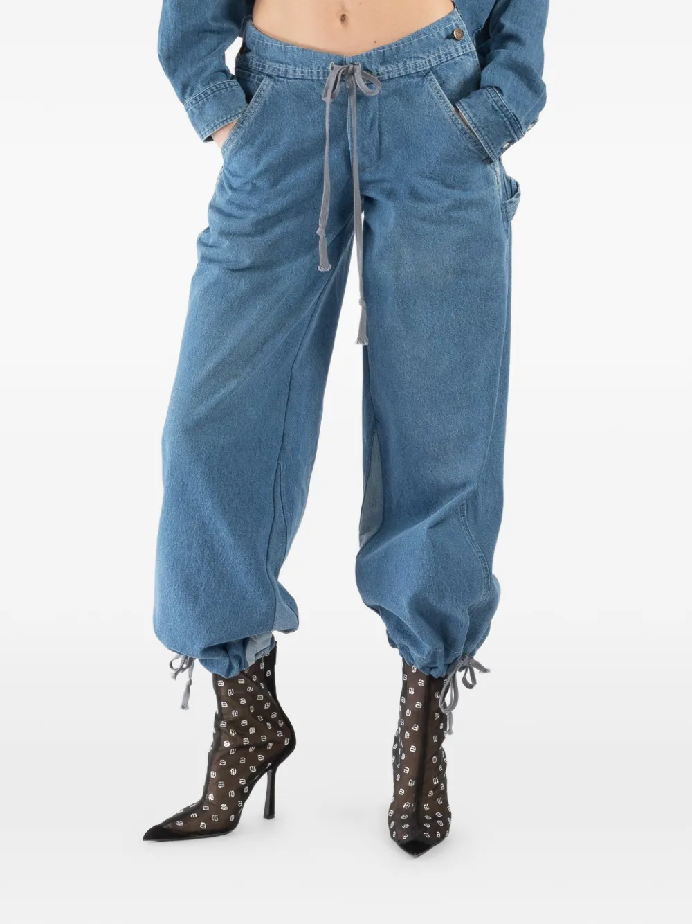 Greg Lauren drawstring wide-leg trousers - Blau