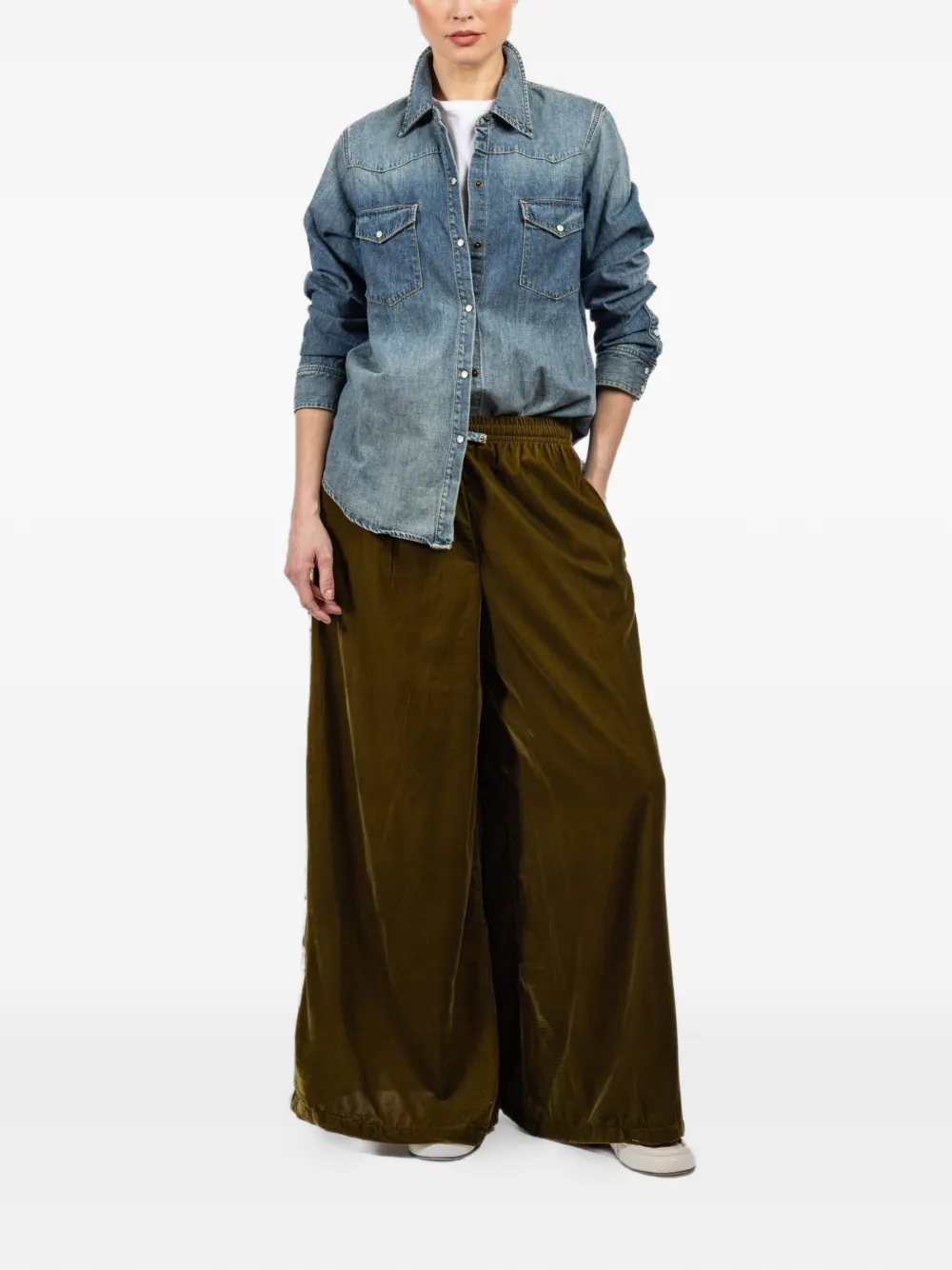 FISH CLUB floral-trim disco trousers - Groen