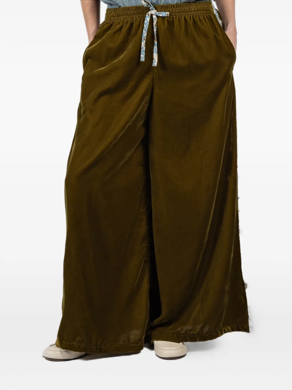 FISH CLUB floral-trim disco trousers - Grün