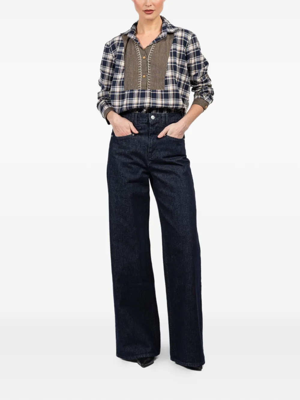 FISH CLUB plaid panelled shirt - Blauw