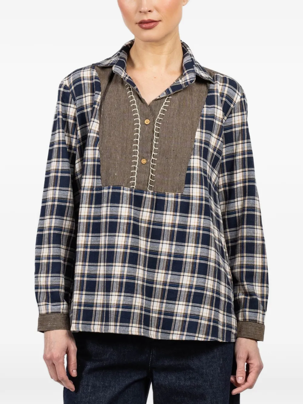 FISH CLUB plaid panelled shirt - Blau