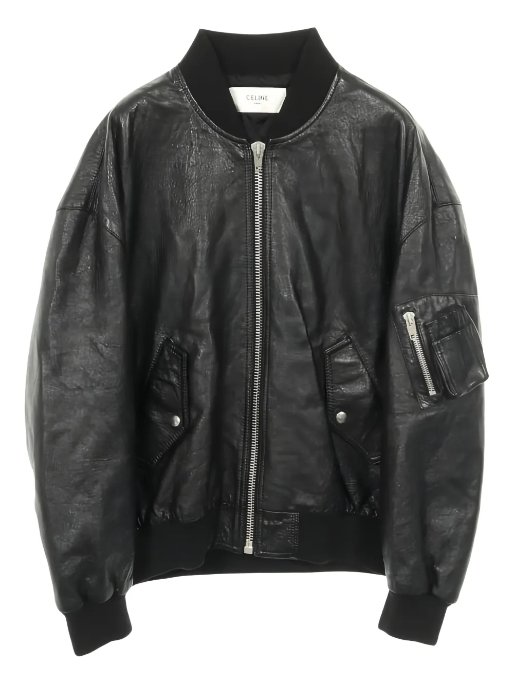 Celine Pre-Owned 2010s logo studs leather bomber jacket - Nero