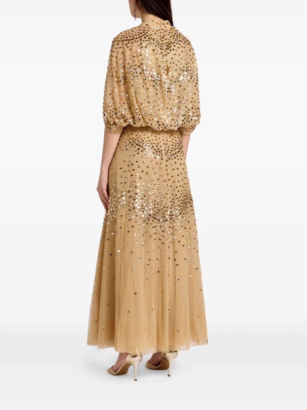 Needle & Thread Midi-jurk verfraaid met pailletten Beige