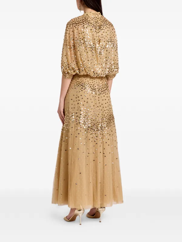 needle and thread gold sequin dress Needle and Thread Sequin Embellished Evening Dress/Gown For Sale at 1stDibs