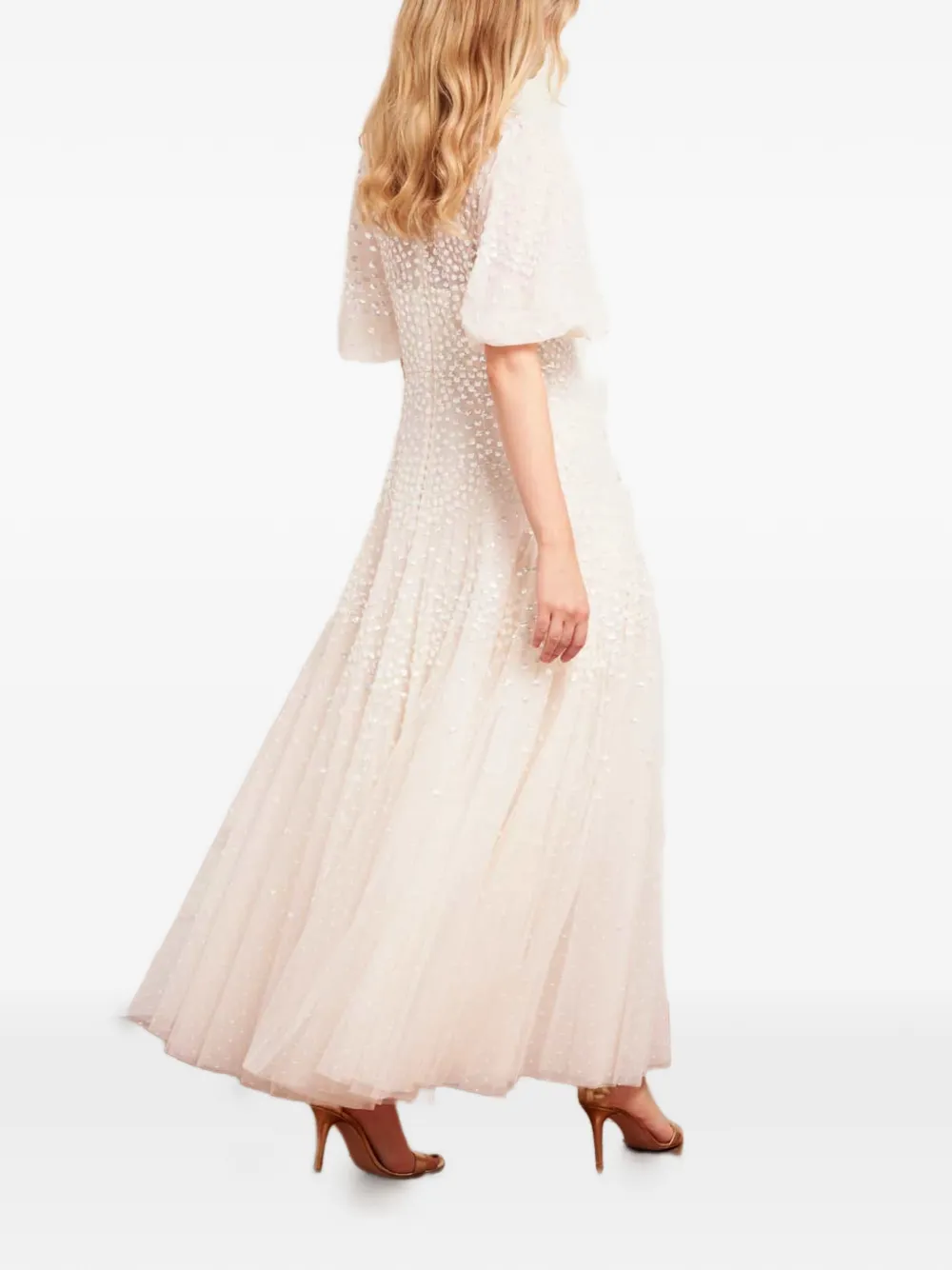 Needle & Thread Verfraaide midi-jurk met ruches Beige