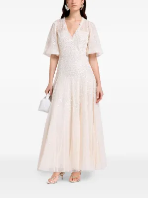 needle & thread dresses Wild Rose Short Sleeve Gown Blue Bodice is partially lined.Sleeves are unlined Designer Crush: Needle & Thread