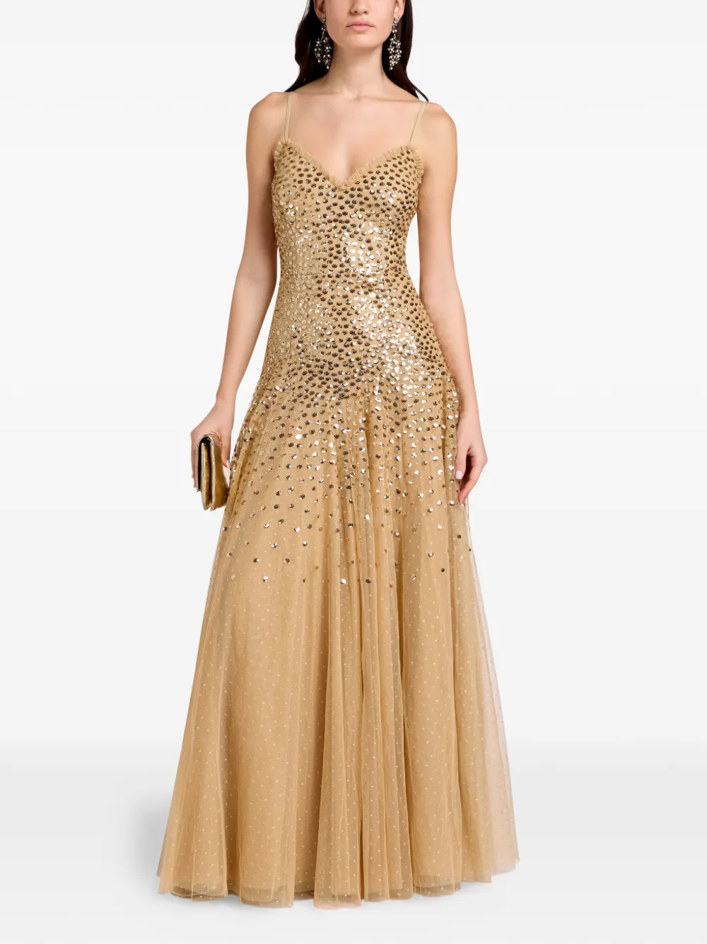 Needle & Thread sequin-embellished ruffled maxi dress - Toni neutri