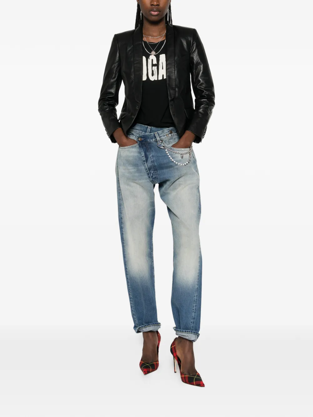 Shrunken Shawl-Collar Leather Blazer