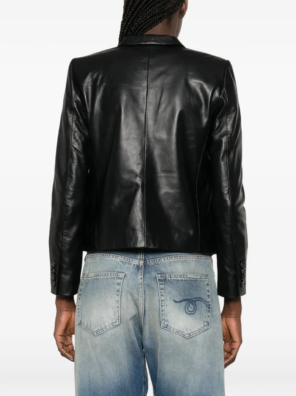 Shrunken Shawl-Collar Leather Blazer