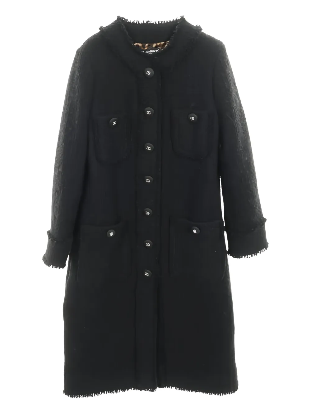 Dolce & Gabbana Pre-Owned 2000s DG logo-button single-breasted tweed coat - Nero