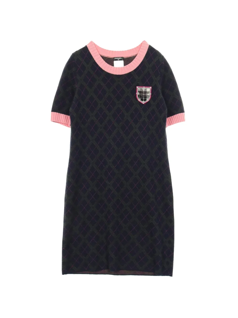 CHANEL Pre-Owned 1986-1988 emblem check-pattern knit dress - Blu