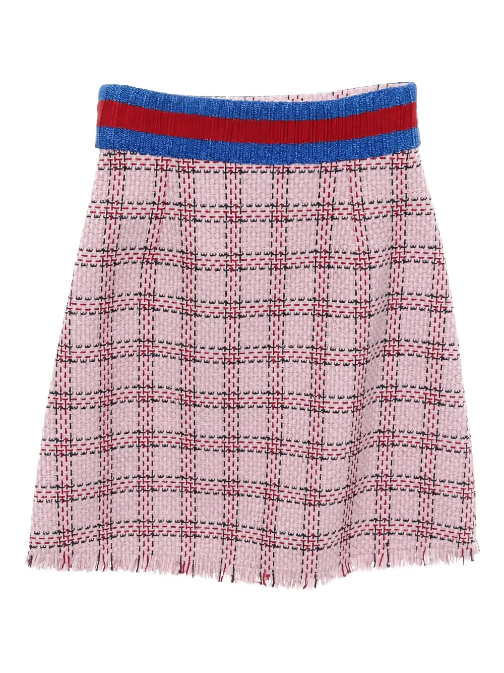 Gucci Pre-Owned 2010s tweed check-pattern fringed skirt - Roze